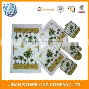 100% Cotton Canvas Cotton 4 Piece Apron Set Home Apron Gloves Kitchen Towel Heat Insulation Pad thumbnail-1