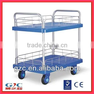 300kg Load Capacity Two Tier Mute Trolley Hand Cart With Guardrail thumbnail-1