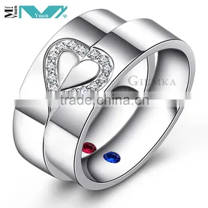 A Pair Stainless Steel Couple Rings Ture Love Heart Wedding CZ Band Promise Love thumbnail-1