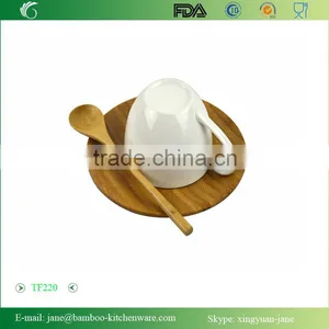 Natural Bamboo Round Dish and Spoon Set for Coffee thumbnail-4