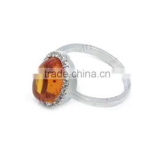 2014 Hot Design Natural Stone Ring Amber Ring With CZ thumbnail-3