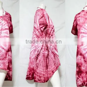 HIPPIE BOHO Thai Handmade Tie Dye Festival Chic Tunic Top Shirt Blouse Asymmetrical Hem Tunic thumbnail-2