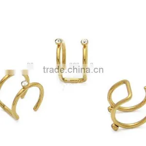 Non Piercing Decorative Ear Plug Surgical Stainless Steel Gold Plated Custom Made Ear Gauges Plugs thumbnail-1