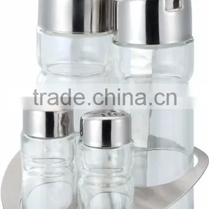 Stainless Steel Cover Glass Bottle Kitchen Storage Spice Jar Set Of 4 thumbnail-4