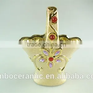 Electroplated Gold Ceramic Flower Basket With Pearl Decoration, Hanging Ceramic Flower Pot Wholesale thumbnail-2