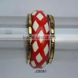 Brass and Chunky Resin Bracelet Setof 3 Pcs Available in Various Colours thumbnail-1