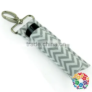 Grey Chevron Fabric Cotton Custom Key Holder Chapstick Lip Balm Holder thumbnail-1