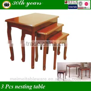 3 Pcs Antique Wooden Nesting Table Set Coffee Table thumbnail-1