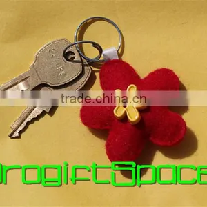 2017 Hand-Stitched Felt Keychain Red Flower Made in China thumbnail-1