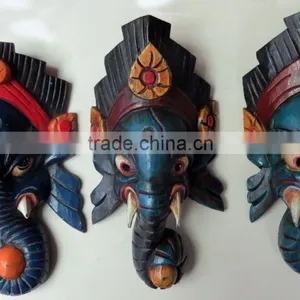 Hand Crafted Wall Hanging Wooden Mask of Hindu Lord Ganesh Nepal thumbnail-1