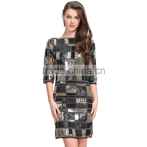 Open Back Club Lady Western Sexy Night Gold Sequin Dress Woman thumbnail-2
