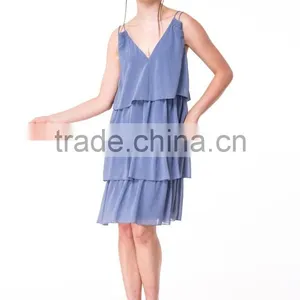 Fast Fashion Design Women Clothing Manufacturer Round Neck Strappy V Neck Ladies Party Dress thumbnail-2