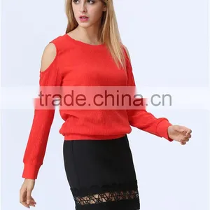 Round Neck Cutout Shoulders Design Accept Small Order Quantity Factory Price Fashion Casual Women Tops/Blouse thumbnail-2