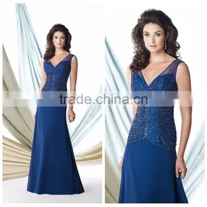 Navy Blue Chiffon Long New Ladies Fashion Dress 2014 Design thumbnail-1