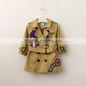 Wholesale Children's Boutique Clothing Autumn New School Style Long Girls Coats Jackets Lapel Flower With Girl Windbreaker thumbnail-2
