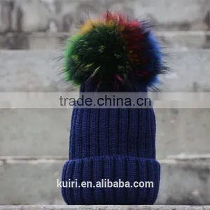 Wholesale Beanie Hats With Raccoon Fur Ball for Lady thumbnail-5