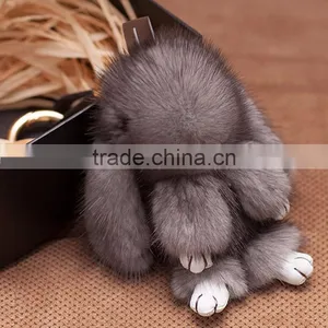 Myfur Customized Wholesale Luxury Baby Pink Mink Fur Made Rabbit Fur Key Ring thumbnail-3