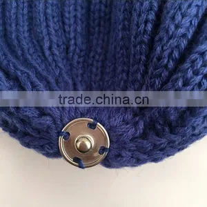 Myfur Royal Blue Classic Style Winter Knit Hat With Fox Fur Pom Pom thumbnail-2