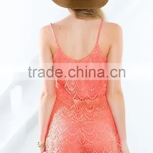 Women Shoulder Straps Underlining Crochet Lace Romper thumbnail-5
