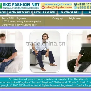 Men Woven Pant Pajamas With Short Sleeve Top thumbnail-1