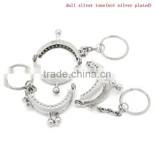 Metal Frame Kiss Clasp Arch For Purse Bag Silver Tone Ball Key Chain 4x3.5cm(Open:6.2x4cm),5Pc,Hottest thumbnail-1