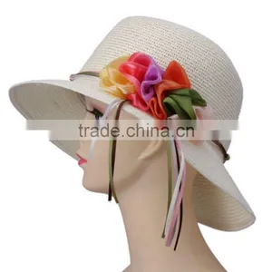 Flower Wide Brim Cloche Fedora Bowler Straw Hat Summer Spring Sun Cap thumbnail-6