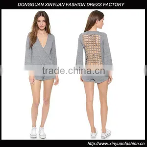 Open Knot Back Sexy Short Rompers Jumpsuits for Women thumbnail-1