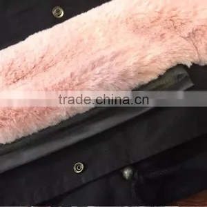 2017 FASHION Women Winter Wear Light Pink Fur Long Black Jacket Raccoon Fur Collar Mrs Furs Parka thumbnail-5