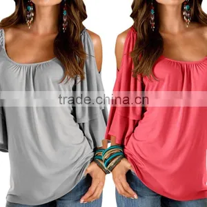 Women Off Shoulder Short Sleeve Casual T-Shirt Tops Loose Blouse thumbnail-6