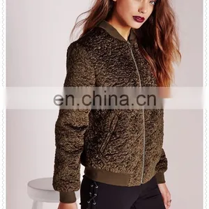 Custom Luxe Khaki Wool Bomber Jacket Winter Wholesale Low Price OEM thumbnail-5