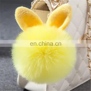 Cute Rabbit Ear Factory Rabbit/Fox Fur Pom Pom Fluffy Ball Bobble Keychain With Strap and Metal Buckle Key Ring thumbnail-6