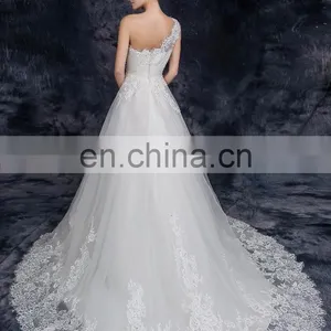 One Shoulder Tulle French Lace Bridal Dresses Elegant Beaded Weeding Dresses thumbnail-6