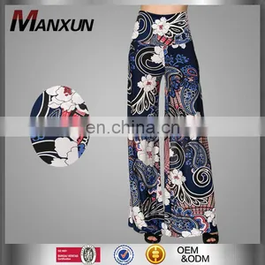 New Arrival Islamic Clothing Womens Vintage Career OL Loose Slim High Waist Floral Printing Wide Leg Long Pants Palazzo Trousers thumbnail-1