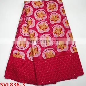 2017 African Heavy Swiss Cotton Lace Fabric , Yellow +blue Color Nigeria Cotton Lace ,african Dresses Lace Fabric Cotton thumbnail-3