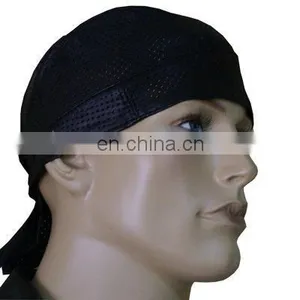 HMB-901A2 LEATHER PERFURATED SKULL CAP DURAG BLACK BANDANA SKULLCAP HATS thumbnail-1