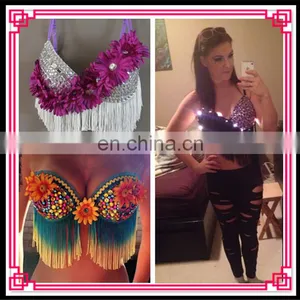 Aidocrystal Handmade Sexy Woman Big Size Rhinestone Tassel Belly Dance Sequin Ladies Bra and Panty Top thumbnail-3