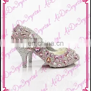 Aidocrystal 2016 Fashion Pink and White Rhinestone Low Heel Dress Shoes Women Pumps Comfort Ladies Wedding Shoes thumbnail-1
