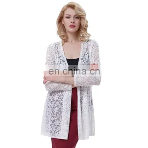 Kate Kasin Long Sleeve Open Front See-Through White Lace Coat Tops Bolero KK000421-2 thumbnail-1