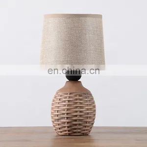 European Style Antique Ceramic Table Lamp and Ratton Pattern Desk Lamp thumbnail-2