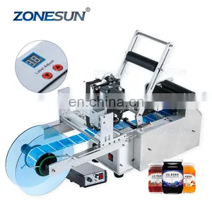ZONESUN TB-50D Semi Automatic Glass Ampoule Vial Tin Can Plastic Round Bottle Labeling Machine Label Coder Machine thumbnail-1