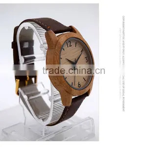 Wholesale Customized Personalized Fashion Wood Case Watch Men Custom Logo Wrist Watch With Leather Band thumbnail-2