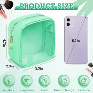 Small Cosmetic Bag, Clear Mini Makeup Bag for Purse, Pretty Preppy Makeup Bag With Zipper,PVC & Nylon Watertight Travel Toiletry Bag Organizer Coin Purse for Women Men Girls thumbnail-1