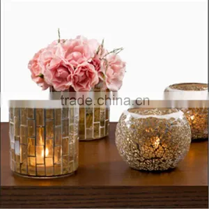 Handmade European Style Mosaic Candle Holders Glass Candlestick & Romatic Candle Cup & Glass Vasw For Wedding Decoration thumbnail-1
