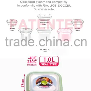 1000ml 100%Silicone Food Container, Take Away Vacuum Lunch Box, Foldable, Non-stick, BPA FREE,, FDA, LFGB, thumbnail-6