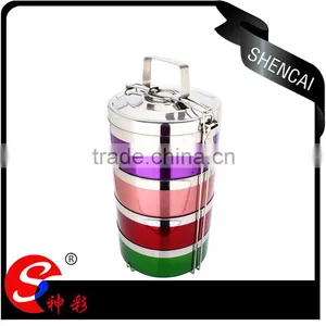 Metal Stainless Steel 4 Layers Compartment Lunch Box/ Hand Pot With Foldable Handle/ Food Carrier thumbnail-1