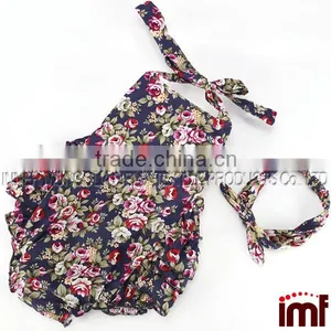 Baby Girl Floral Print Bubble Romper With Matching Headband thumbnail-1