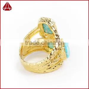 Three Stone Turquoise Ring Size:6~8 thumbnail-4