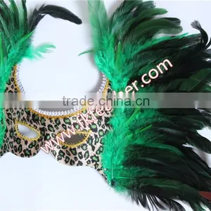 New Products 2016 Venetian Green Cock Feather Mask With Cloth Halloween Mask For Party And Stage Decoration thumbnail-2