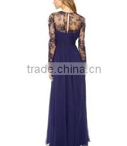 Women's Lovely Blue V-Neck Solid Chiffon thumbnail-1