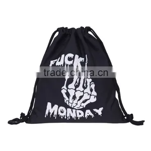 Wholesale Drawstring Bag 3D Printing Cool Black Ground Backpacks For Lady Backpack For Boys And Grls thumbnail-2